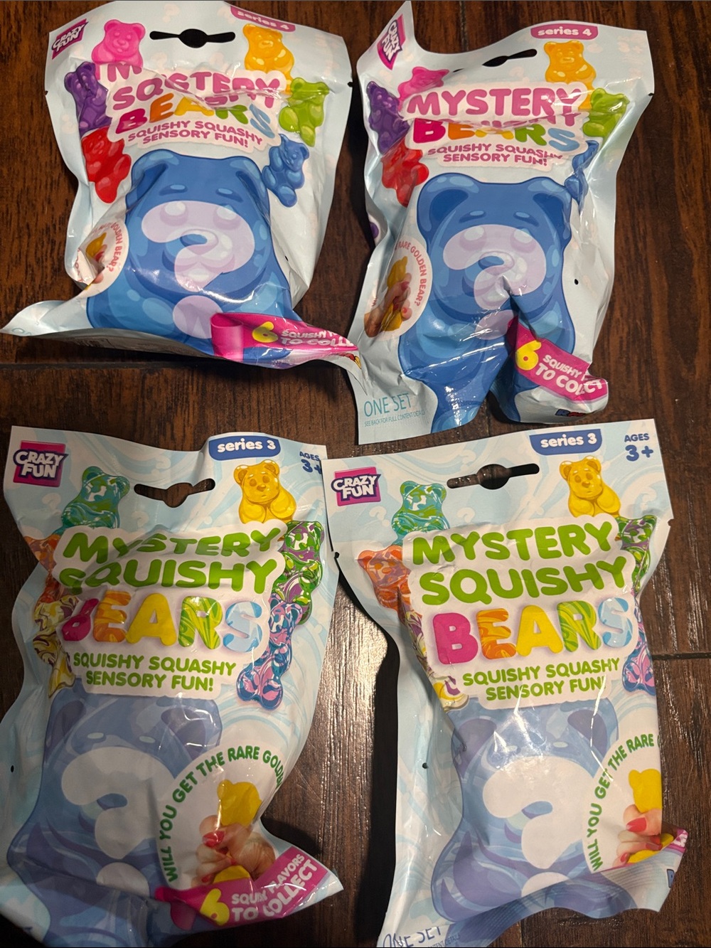 Crazy Fun Mystery Squishy Bears - TWO series 3 and TWO series 4 ( FOUR BEARS)